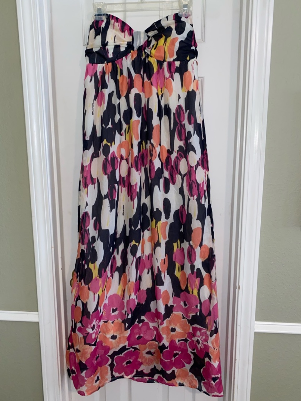 Allen B. by Allen Schwartz Strapless Floral Maxi-Pink, Black, Cream Malika Print